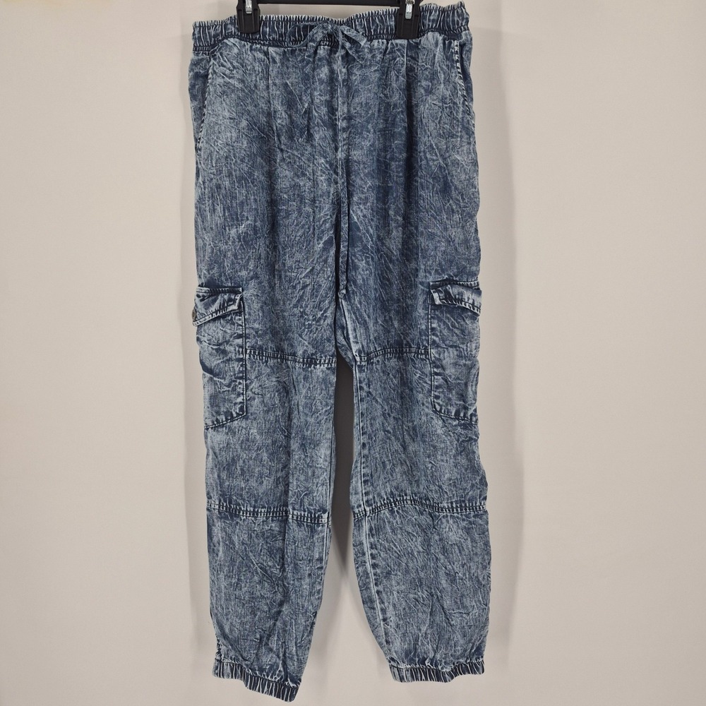 Cloth & Stone Anthropologie Acid Wash Tencel Cargo Joggers Blue R3816-549 L